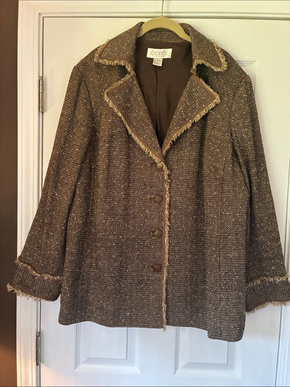Elana Brown Herringbone Wool Blend Jacket 3X